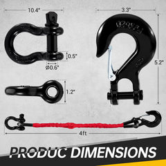 Gedlex recovery strap with 5/8-inch D-ring shackle for secure hitch attachment.