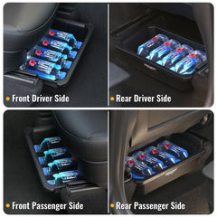 Tool-free installation of GEEDAR under-seat organizer in Model Y.