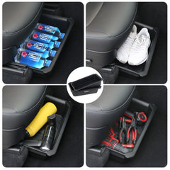 Geedar under-seat storage solution complements Model Y interior and remains accessible.