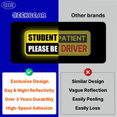 GEEKBEAR pack of 3 safety signs attached to a car's sides and rear.