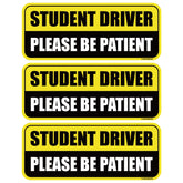 GEEKBEAR Student Driver Magnet in yellow and black, three-pack visible on vehicle.
