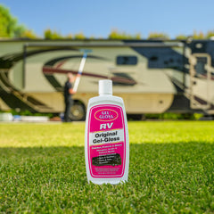 Gel-Gloss RV Polish bottle pouring onto surface for cleaning