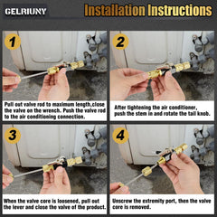 GELRIUNY vacuum-rated valve core removal tool in use for precise checks.