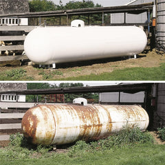 Gempler's Rust Converter on heavily rusted metal surface before treatment.