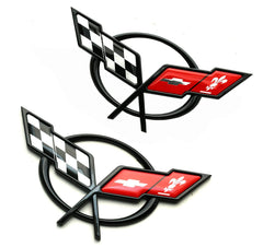 Generic 3D crossed flags front badge adds bold contrast to your Corvette’s nose.