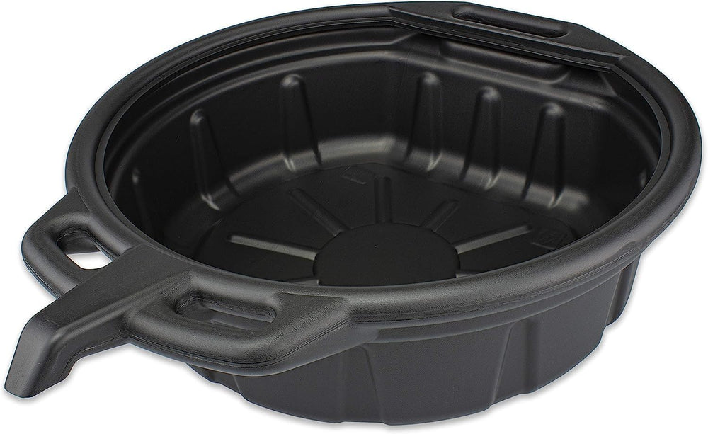 Generic 4.5 gallon oil drain pan with low profile pour spout for clean oil changes