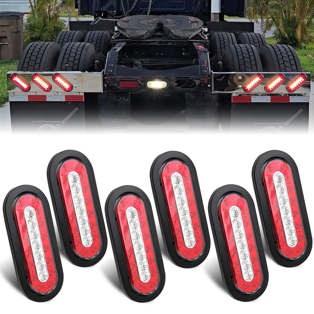 Generic 6-inch oval LED trailer tail light with red/white lens for clear night visibility