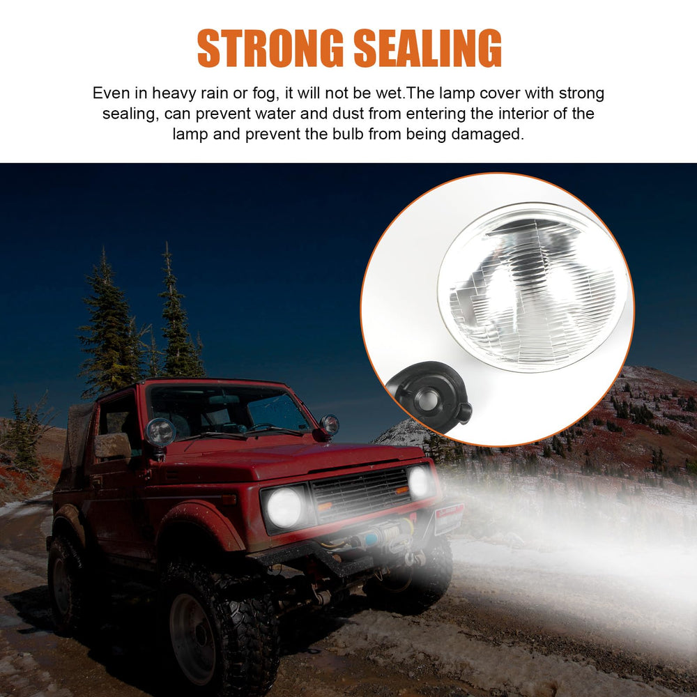 Generic 7-inch LED glass headlight lens closeup shows high-transparency glass for crisp illumination.