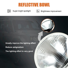 Generic 7-inch LED glass headlight waterproof seal showcases reliable all-weather performance.