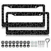 Generic black leopard license plate frame, front view, adds bold style to your car.