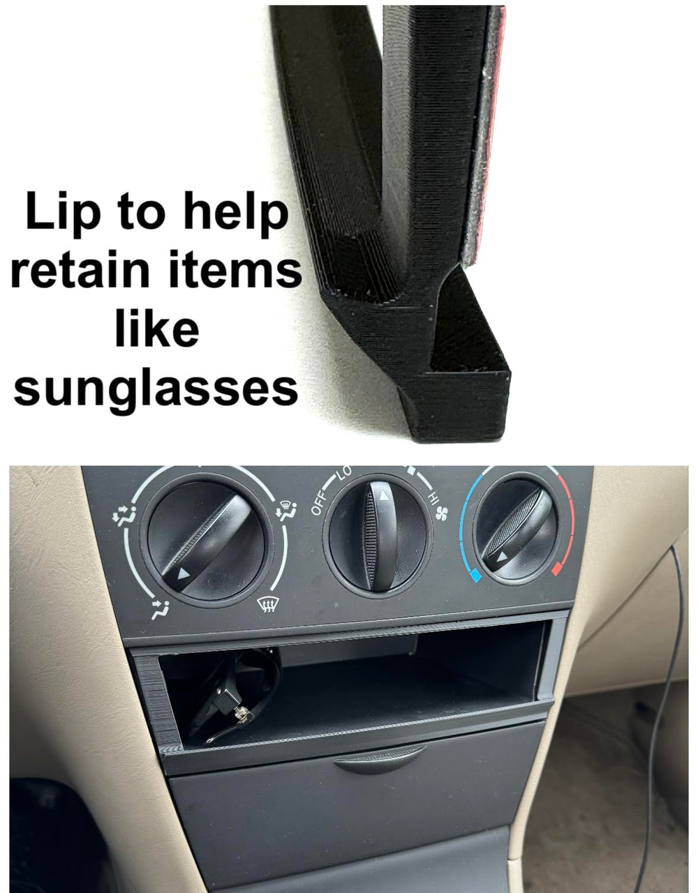 Generic black finish center console bezel blends with interior and looks finished