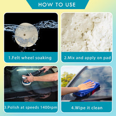 Application of cerium oxide paste on a polishing wheel to restore glass clarity.