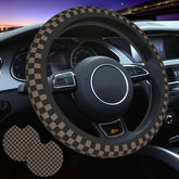 Generic checkered steering wheel cover in black brown for a stylish grip and comfort.
