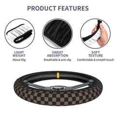 Generic checkered steering wheel cover universal fit for cars and trucks (14.5-15.6 in).
