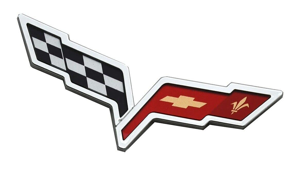 Generic Corvette emblem two-piece pack ready for front and rear installation.