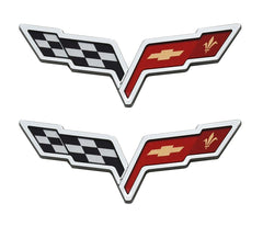 Generic Corvette emblem front-hood badge in chrome red for a premium replacement look.