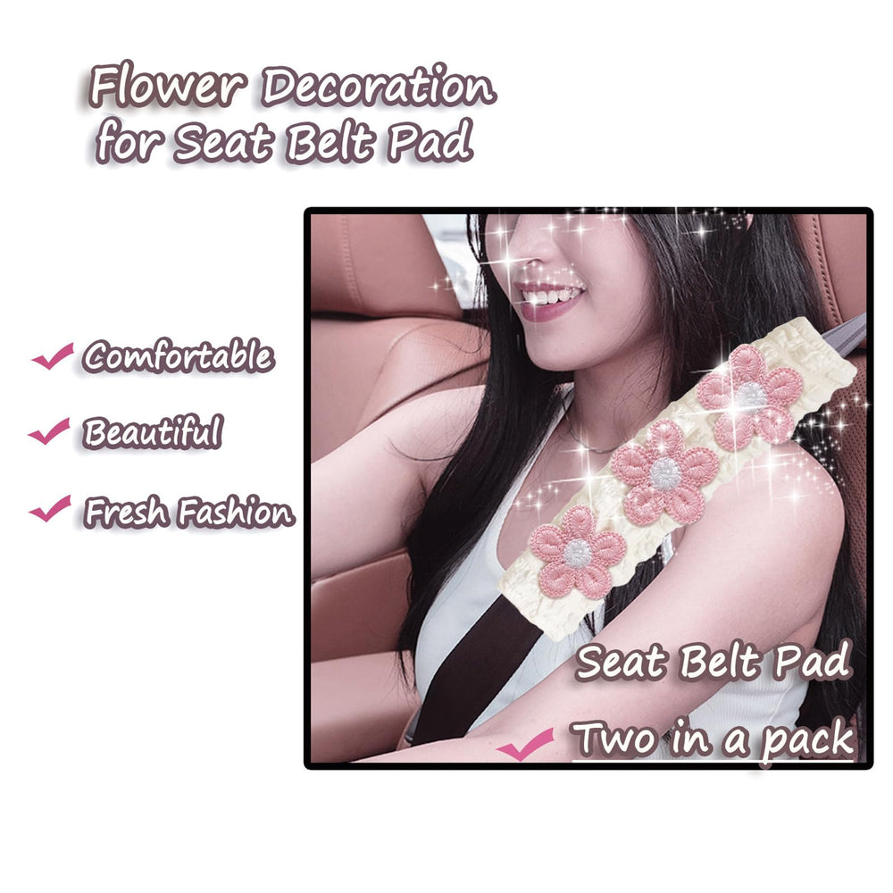 Generic Cute Flower Seatbelt Pad Pink adds style and shoulder protection