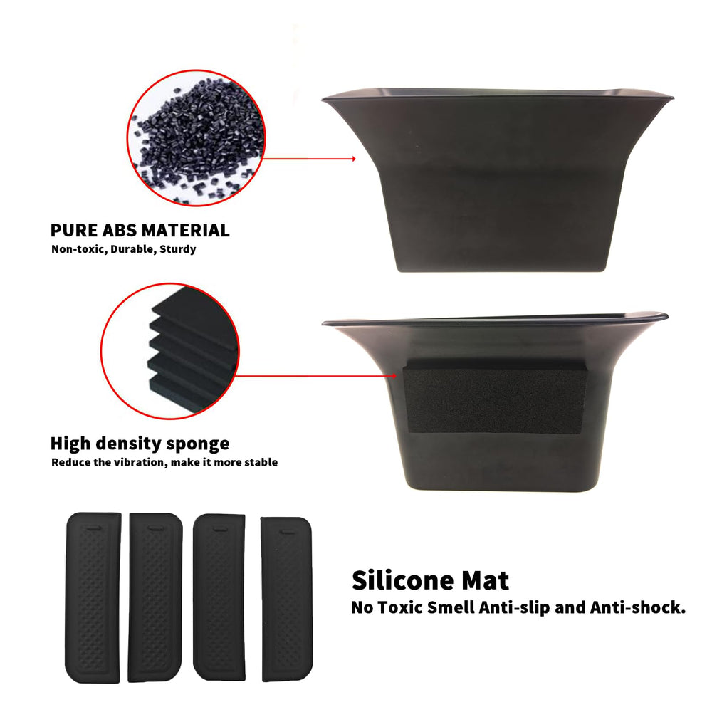 Generic door side storage box close-up shows matte ABS finish and anti-slip pads