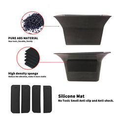 Generic door side storage box close-up shows matte ABS finish and anti-slip pads