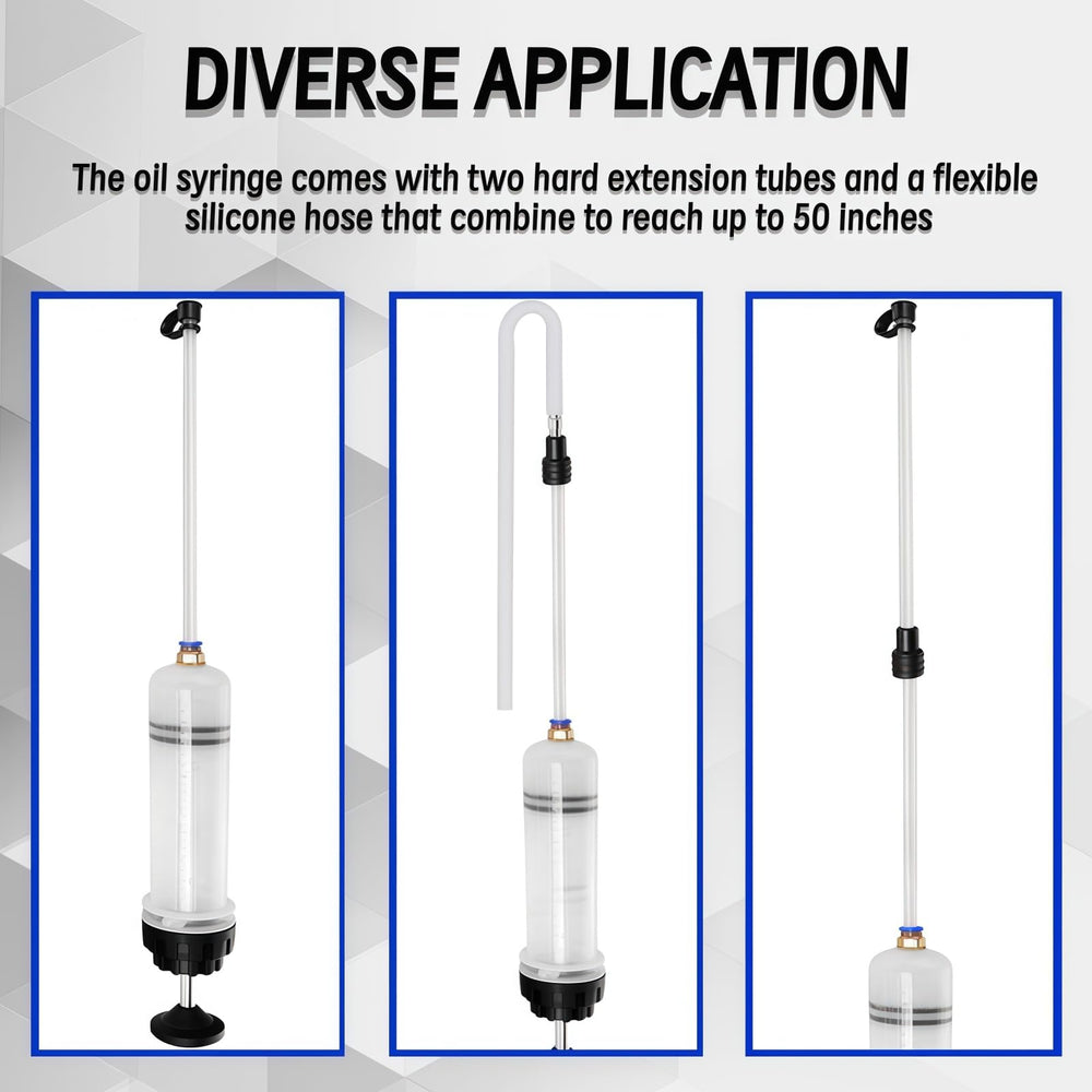 Generic fluid extractor versatile with engine oil, coolant, brake fluid and more