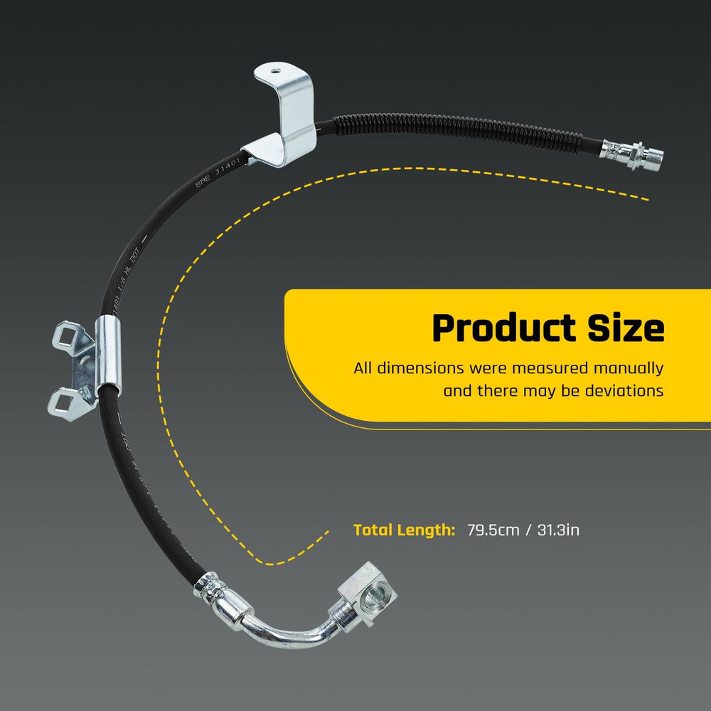 Generic front brake hose kit image demonstrates OE-like fit for Chevy, GMC, and Hummer models