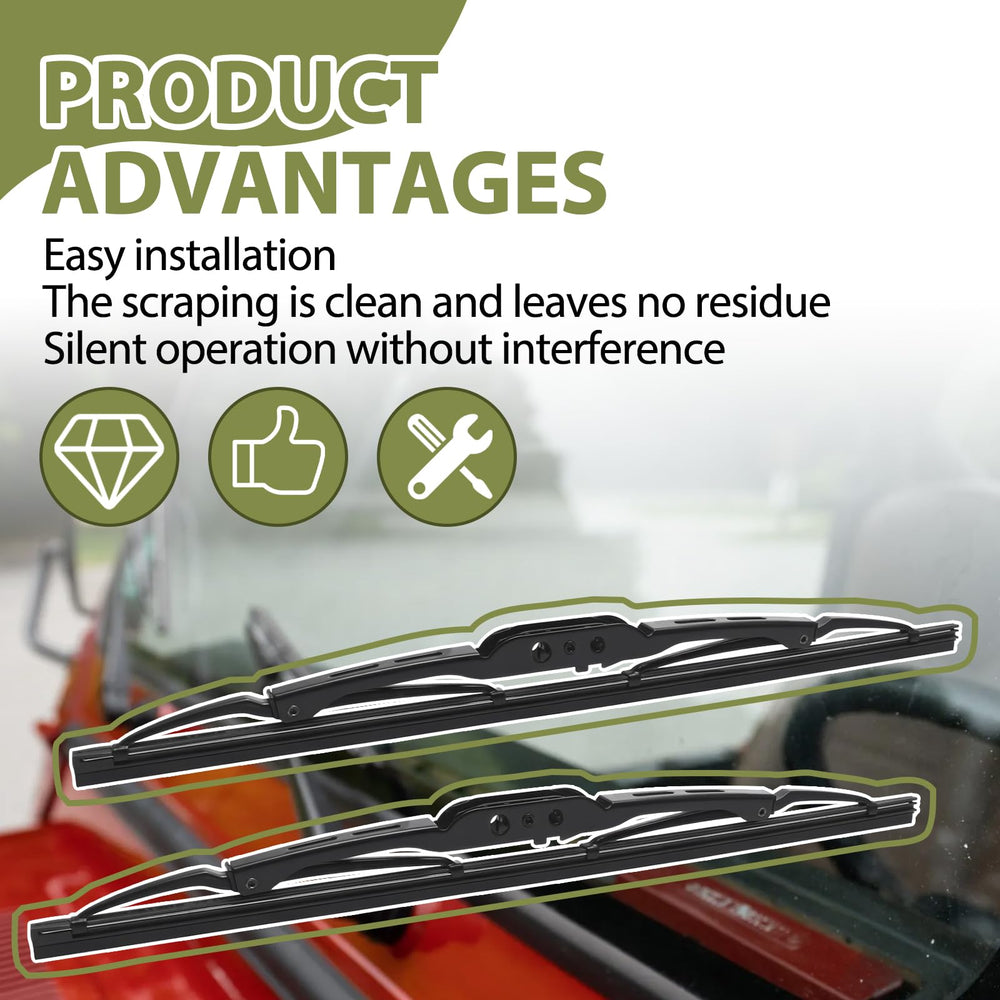 Generic front wiper blades with snap-on design for easy installation.