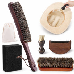 Generic hat brush kit long-handle horsehair brush cleans hats safely.