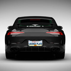 Leopard license plate frame on a car illustrating quick styling upgrade.