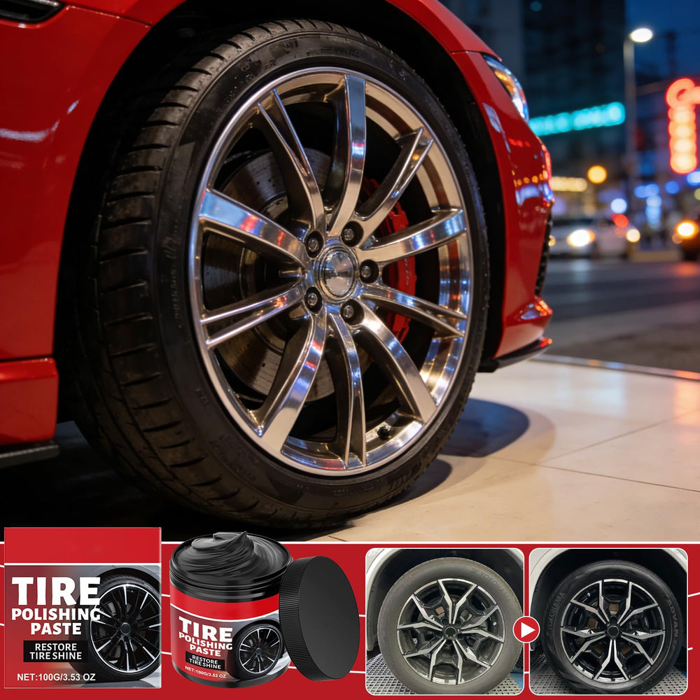 Generic tire polish paste deep-cleaning action keeps browning tires looking refreshed.