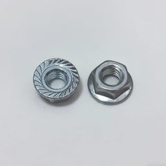 Generic torque converter nut heat-treated steel with zinc coating resists corrosion during engine maintenance.