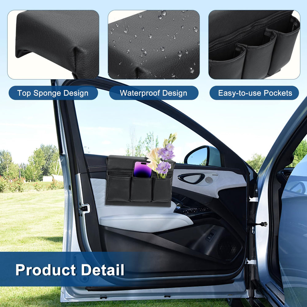 Generic window sill organizer with multiple pockets keeps essentials within reach during drives