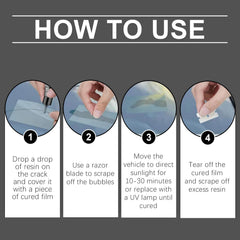 Generic windshield repair kit resin curing process close-up