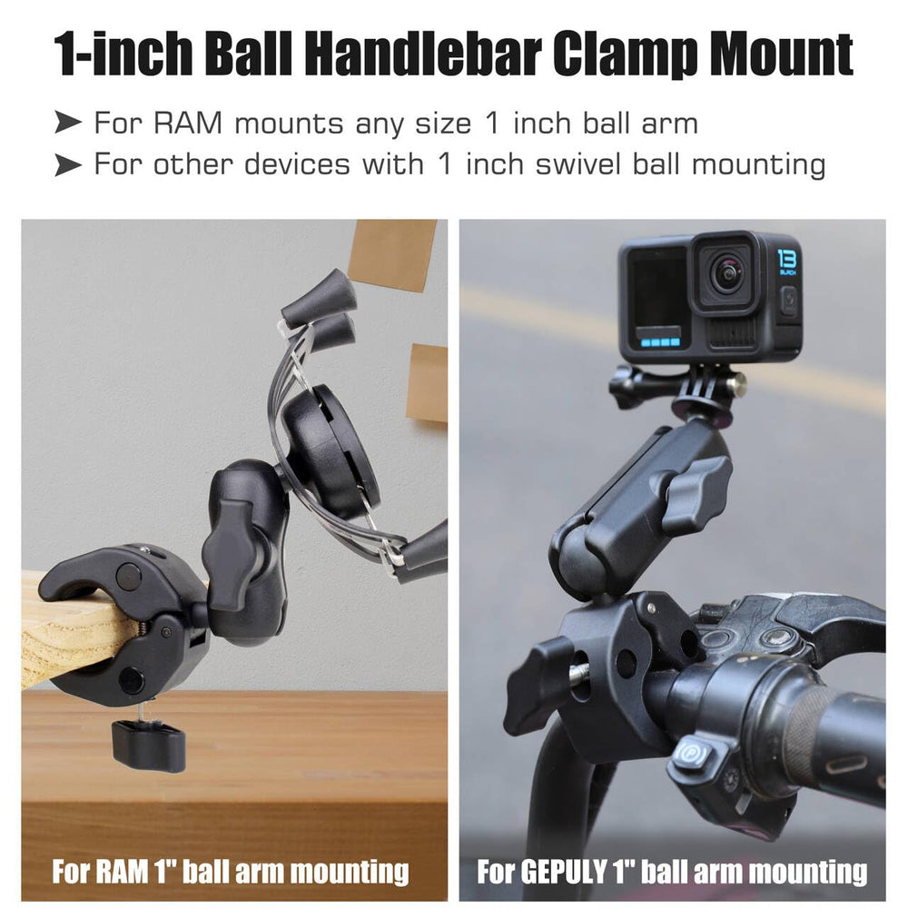 GEPULY RAM B-size 1inch ball compatibility for flexible arm setups.