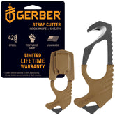 Gerber seatbelt cutter blunt edge in action for safe cutting during emergencies.