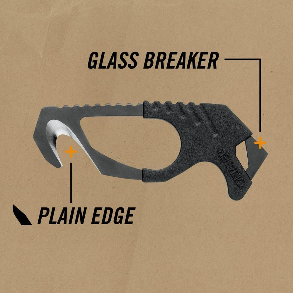 Gerber seatbelt cutter with glass breaker ready to assist rapid egress.