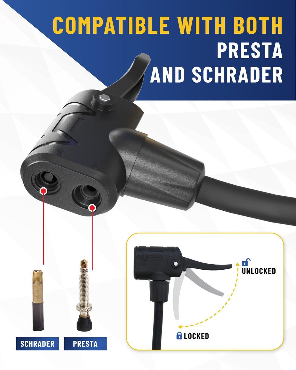 GERCHWAY 16-inch hose provides extended reach for easier inflation.
