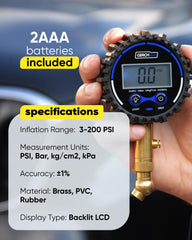 Truck tire pressure check showing large display and quick readability.