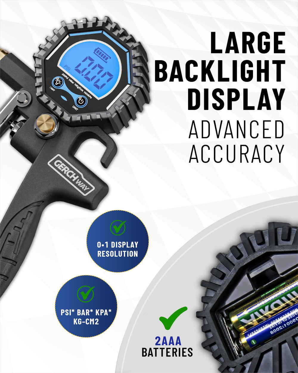 GERCHWAY heavy-duty rubber hose with rugged housing resists drops.