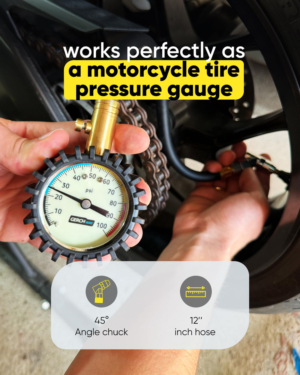GERCHWAY 12-inch hose extended reach for versatile tires