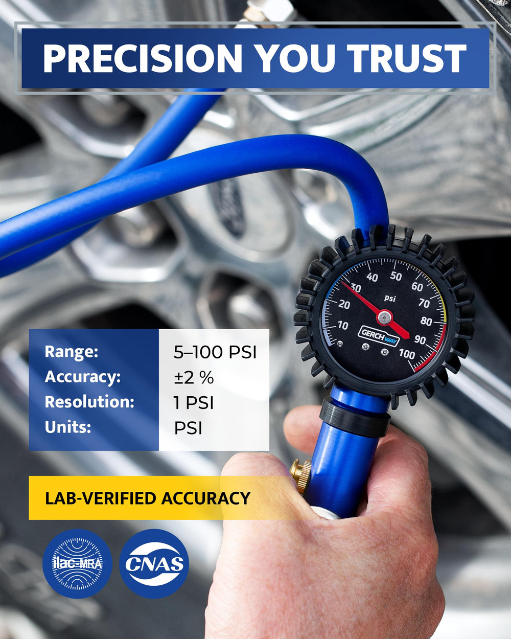 GERCHWAY precision gauge delivers reliable PSI readings for common tire ranges.