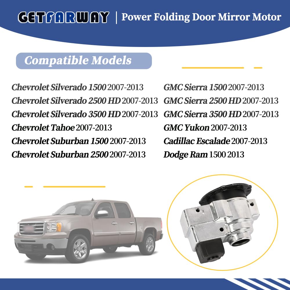 Getfarway power folding mirror motor for right-side Chevrolet Silverado mirror, smooth folding action
