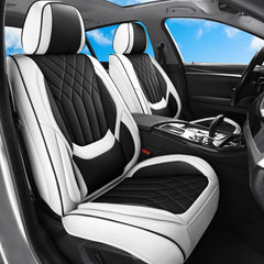 GEZHOUBA front seat covers in black and white, elevating interior style and protection.