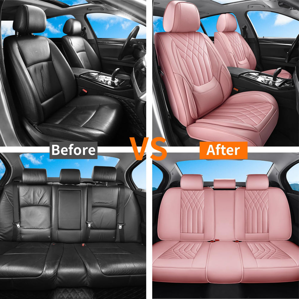 GEZHOUBA pink seat covers packaging shows a full five-piece set.