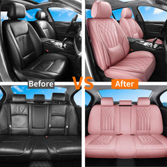 GEZHOUBA pink seat covers packaging shows a full five-piece set.