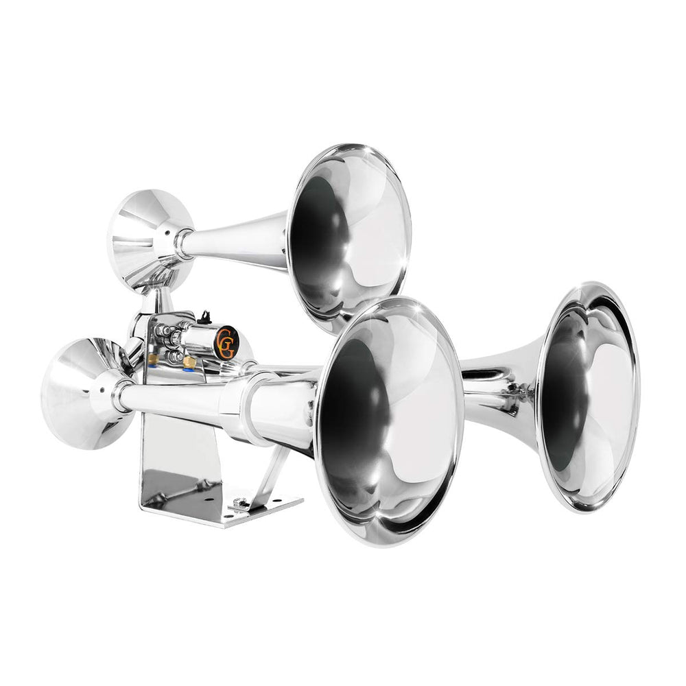 GG Grand General 69991 chrome train horn with triple brass trumpets for powerful sound