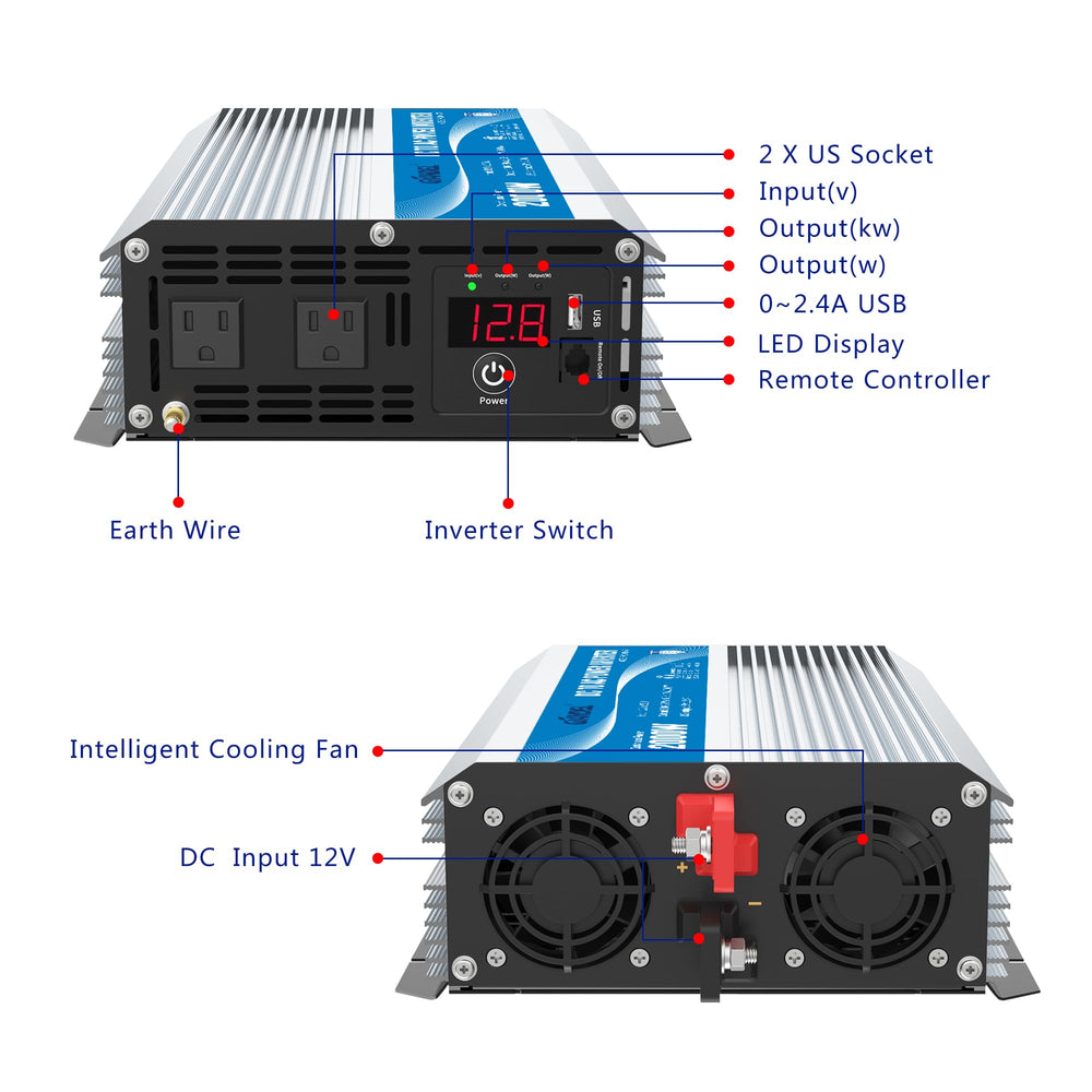 12V battery setup enables off-grid solar or mobile power with Giandel.