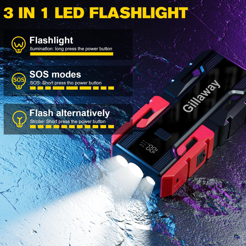 Gillaway 001B jump starter SOS mode for emergencies
