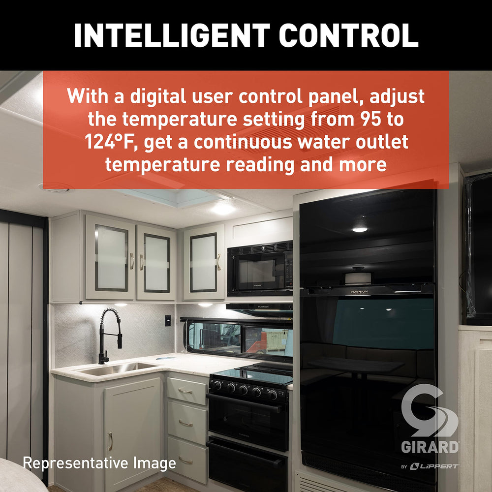 Girard tankless RV water heater 12V power delivers efficient performance with low energy use.