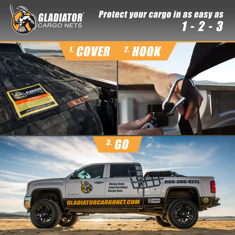 Gladiator Cargo Nets easy to install and quick to regain cargo control.
