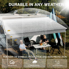 Glamful easy-install RV awning fabric slides into track without special tools